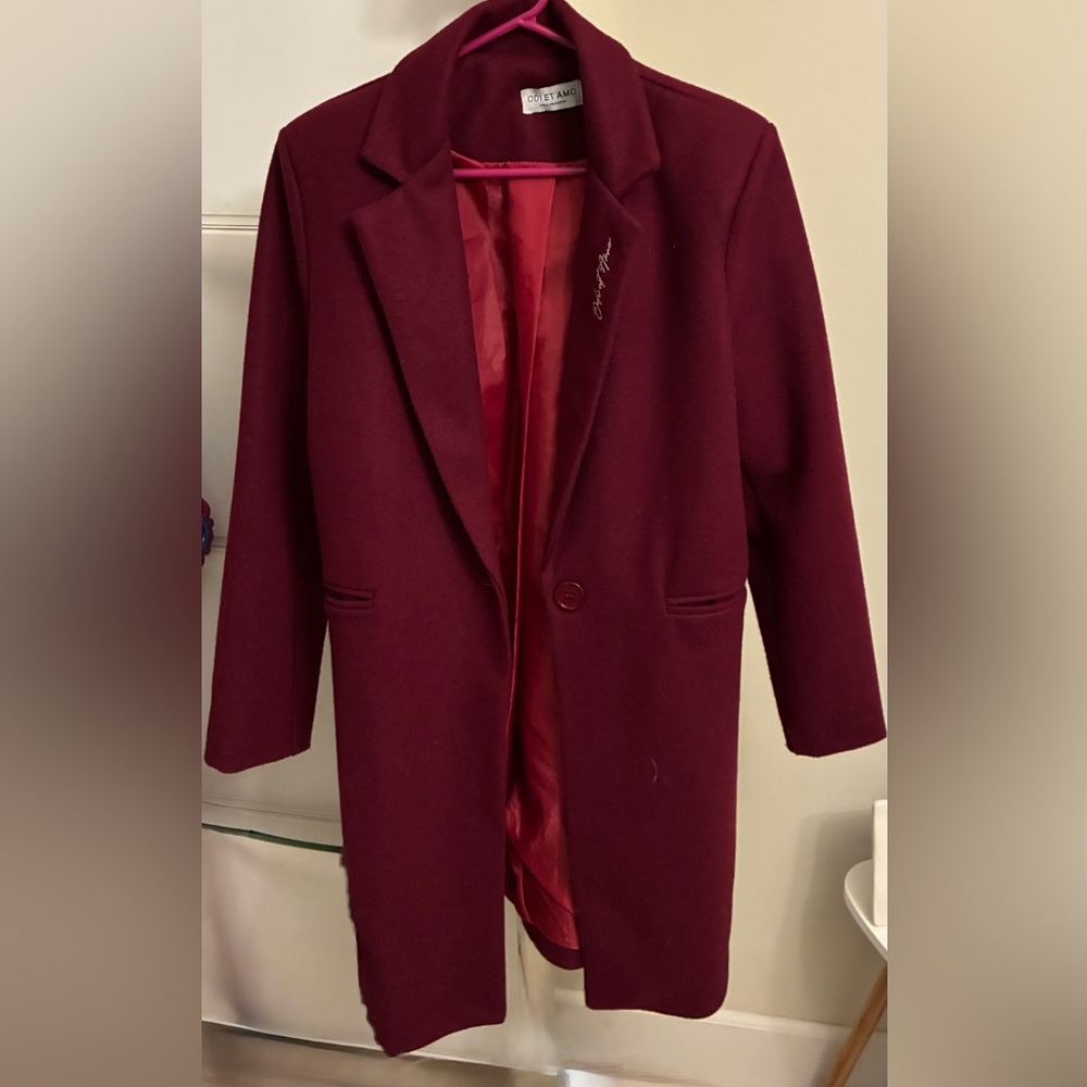 Women's Maroon Coat - Picture 3 of 12